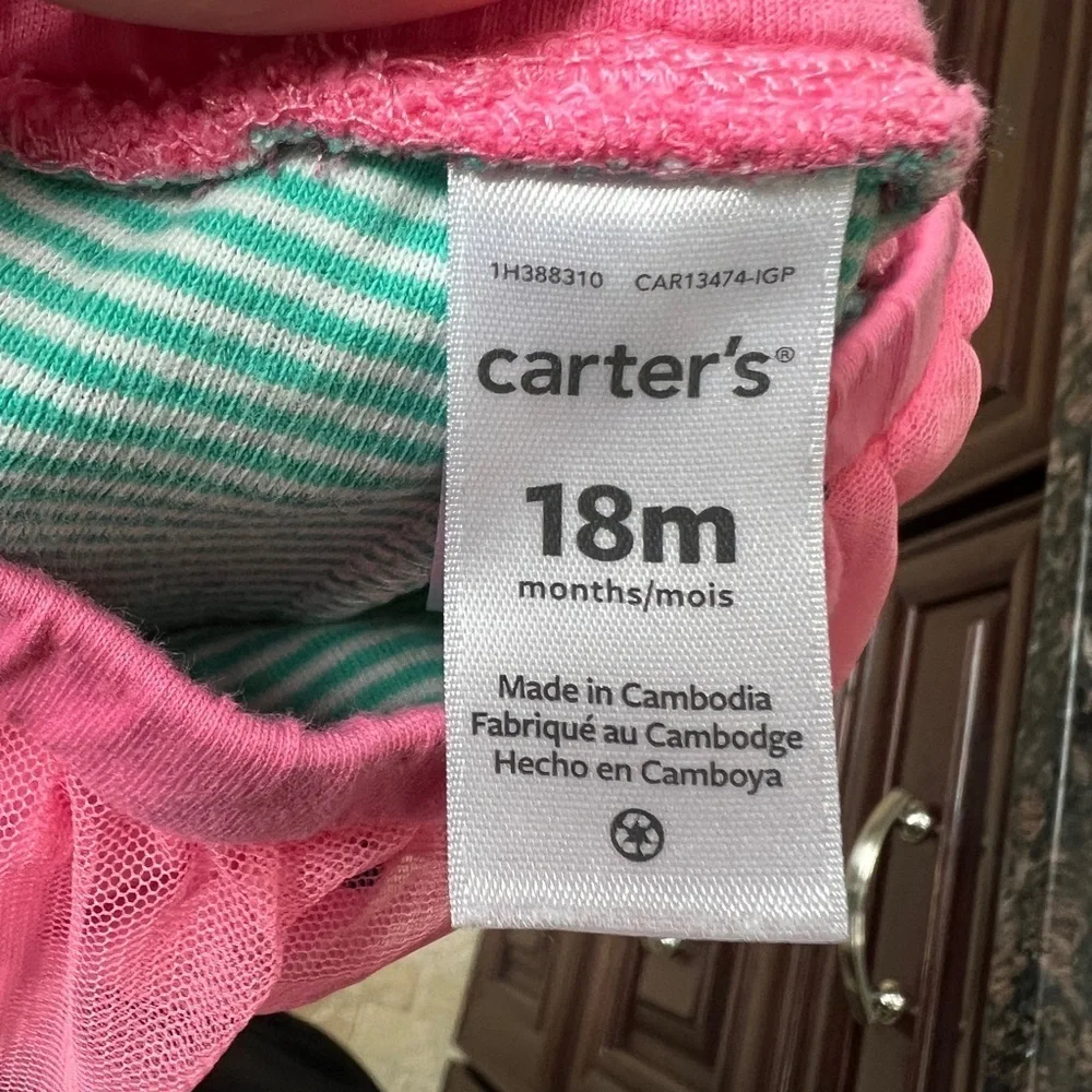 Carter’s 18M Pink Seed and Green Stripe Watermelon Stretch Leggings Pants